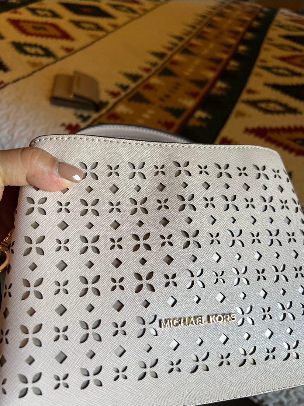 Michael Kors Light Pink Laser-Cut Leather Crossbody